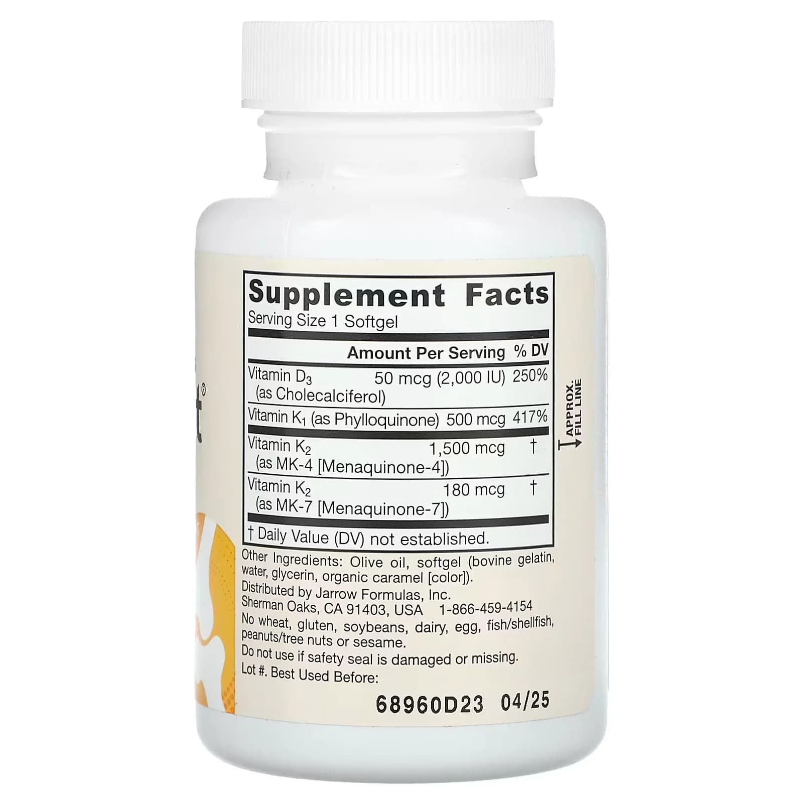 Jarrow Formulas K-Right – Vitamin K1 + K2 (MK-4, MK-7) + Vitamin D3