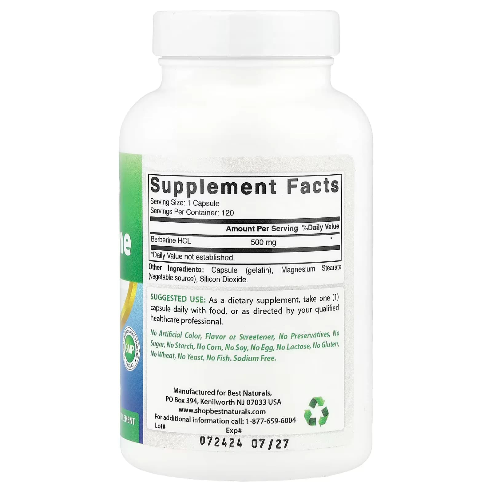 Buy Best Naturals Berberine 500mg 120 Capsules in Pakistan at Well Mart