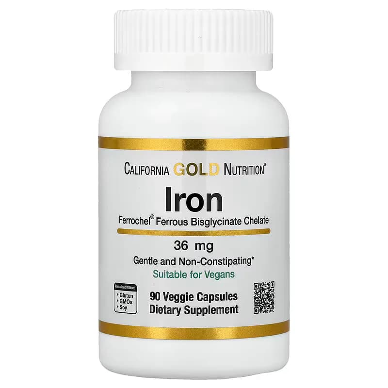 California Gold Nutrition Ferrochel Iron 36 mg 90 Veggie Capsules in Pakistan at Well Mart