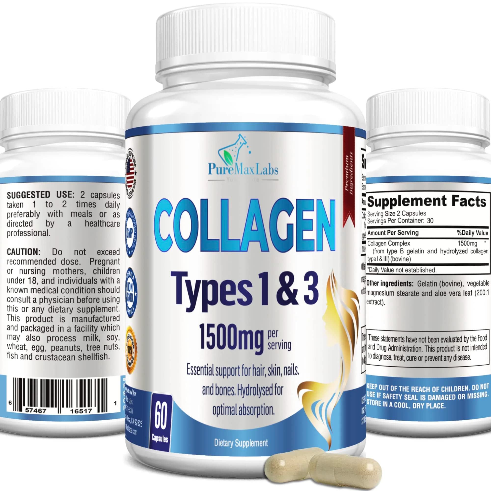 PureMaxLabs Collagen Type 1 & 3 Capsules In Pakistan - Well Mart