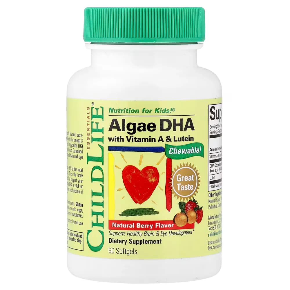 ChildLife Essentials Algae DHA with Vitamin A & Lutein Natural Berry, 60 Softgels