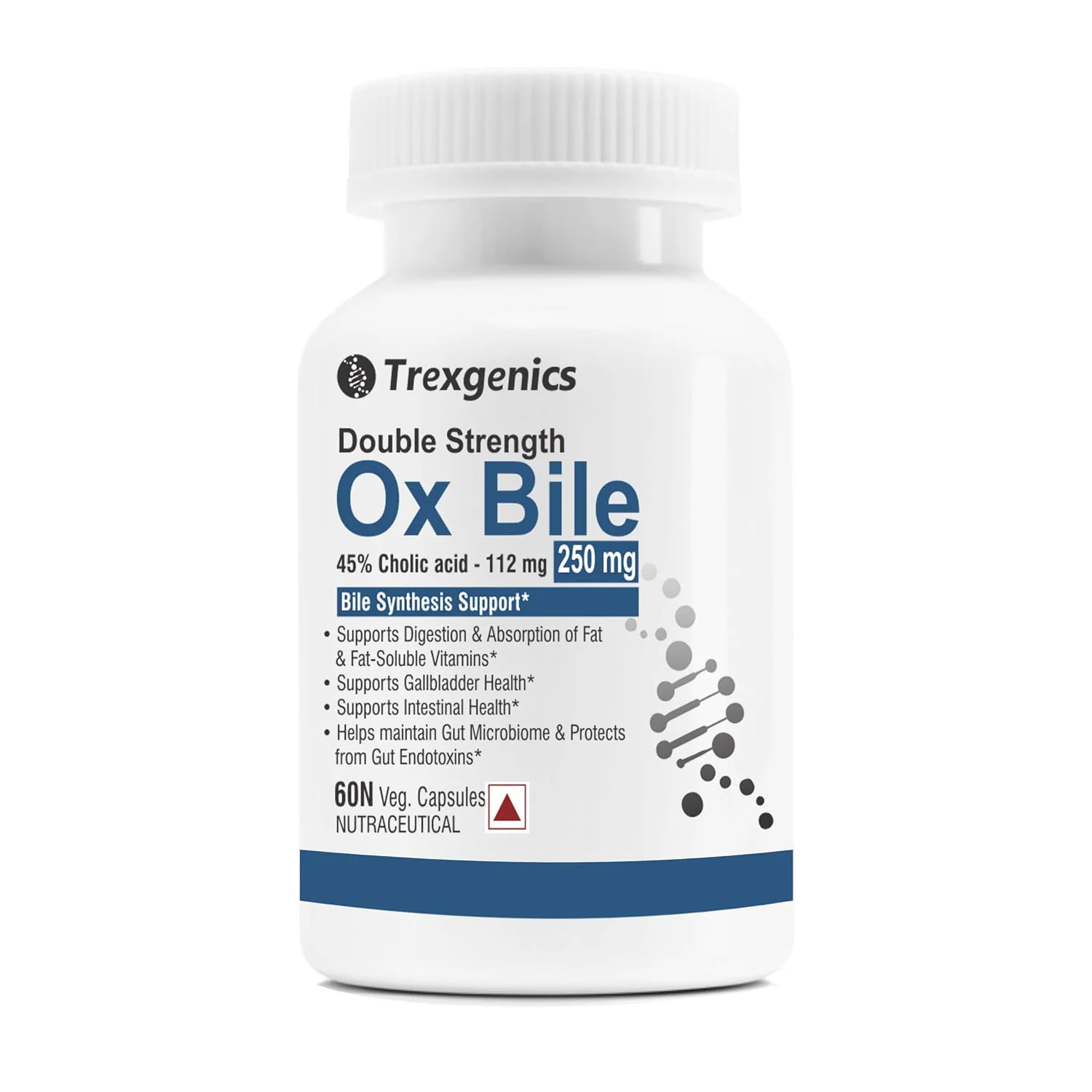 Trexgenics Ox Bile Extract 250 Mg 45% Cholic ACID Double Strength Bile Synthesis Support