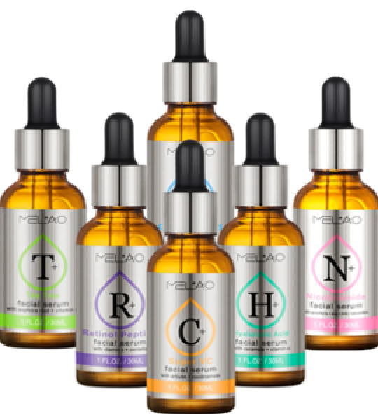 Melao Vitamin C Retinol, VC Arbutin, Retinol Peptide, Hyaluronic Acid, Niacinamide, Glycolic Acid, Tea Tree