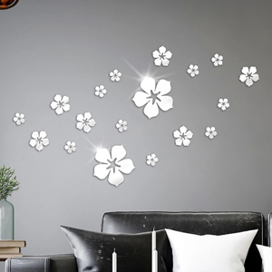 18 Pcs Flower Art 3d Mirror Wall Stickers