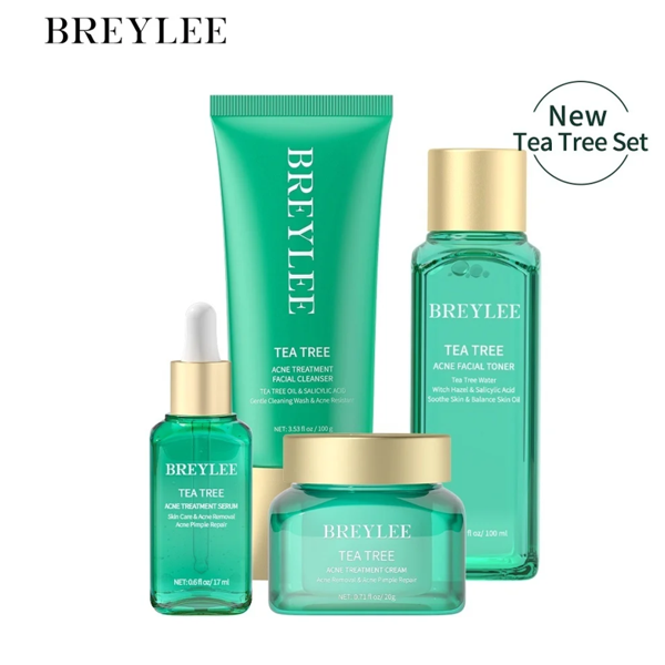 Breylee Tea Tree Acne Treatment Sets, Tea Tree Serum, Tea Tree Toner, Tea Tree Cleanser, Tea Tree Repair Cream, Tea Tree Gel,