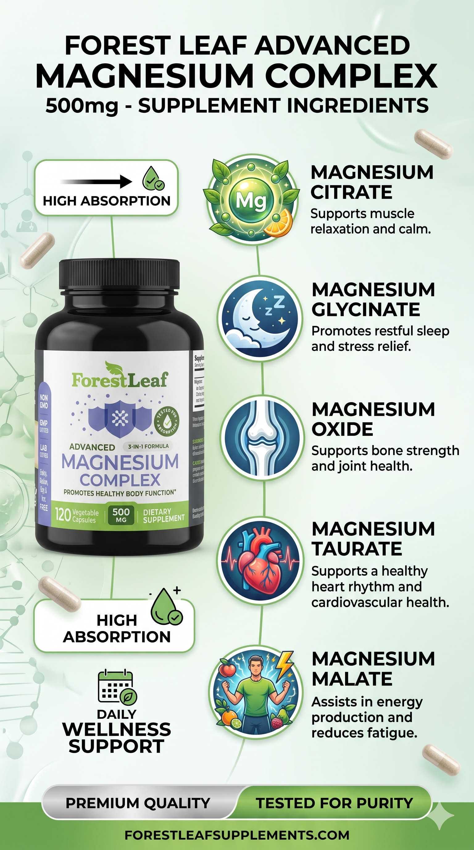 Forest Leaf Magnesium Complex 500mg in Pakistan – 120 Capsules