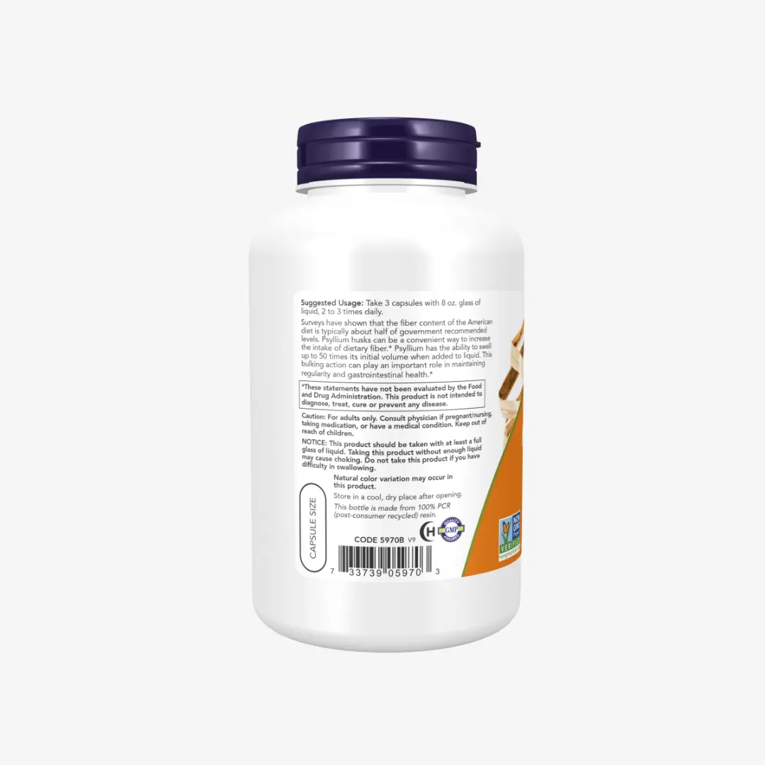 NOW Foods, Psyllium Husk Caps, 200 Veg Capsules (0.5 g per Capsule)