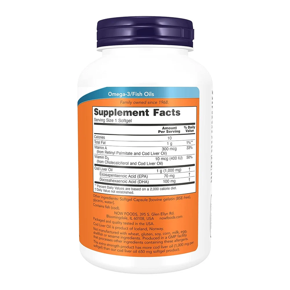 NOW Foods, Cod Liver Oil, 1,000 mg, 180 Softgels