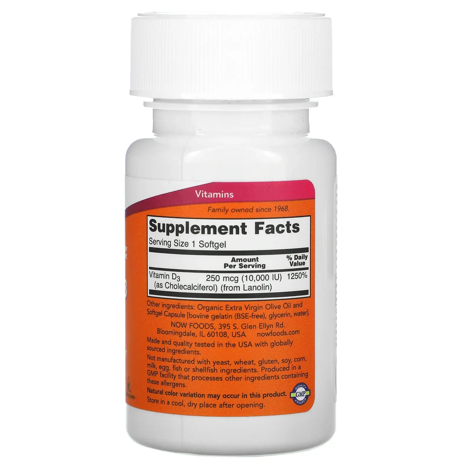NOW Foods, Vitamin D-3, High Potency, 10,000 IU, 30 Softgels