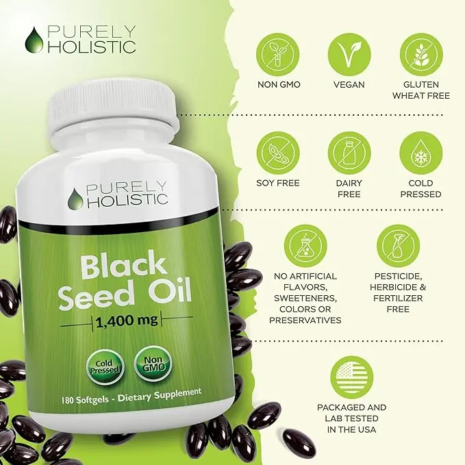 Purely Holistic Black Seed Oil 1400mg + Vitamin C 1000mg Immune