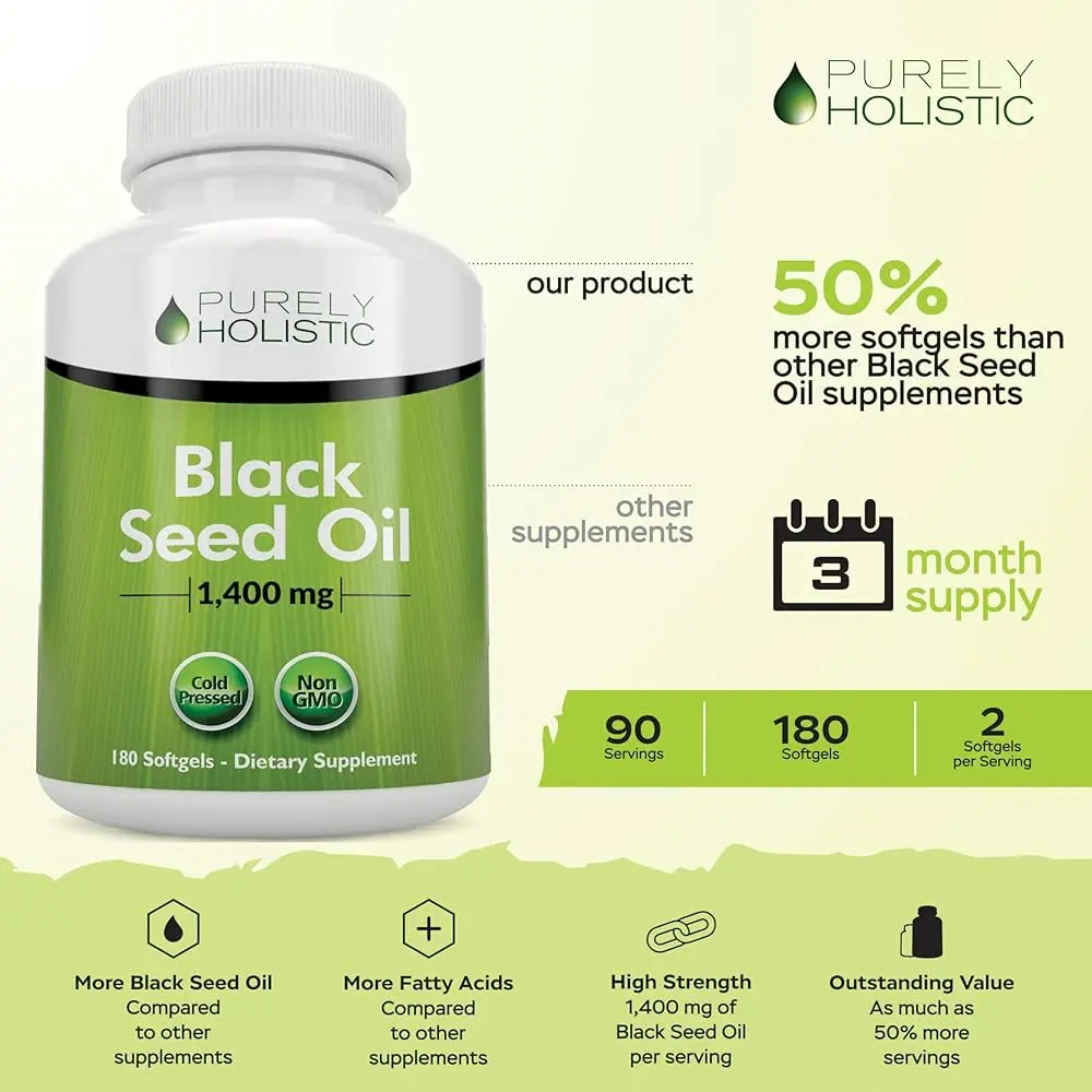 Purely Holistic Black Seed Oil 1400mg + Vitamin C 1000mg Immune