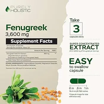 Purely HolisticFenugreek Capsules 3600mg – x10 Concentrated Extract