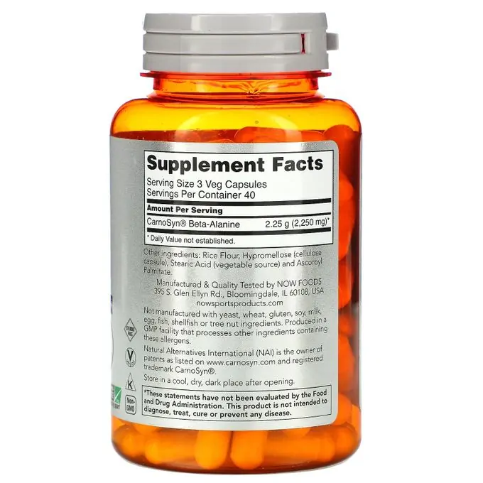 NOW Foods, Sports, Beta-Alanine, Endurance, 120 Veg Capsules (750 mg per Capsule)
