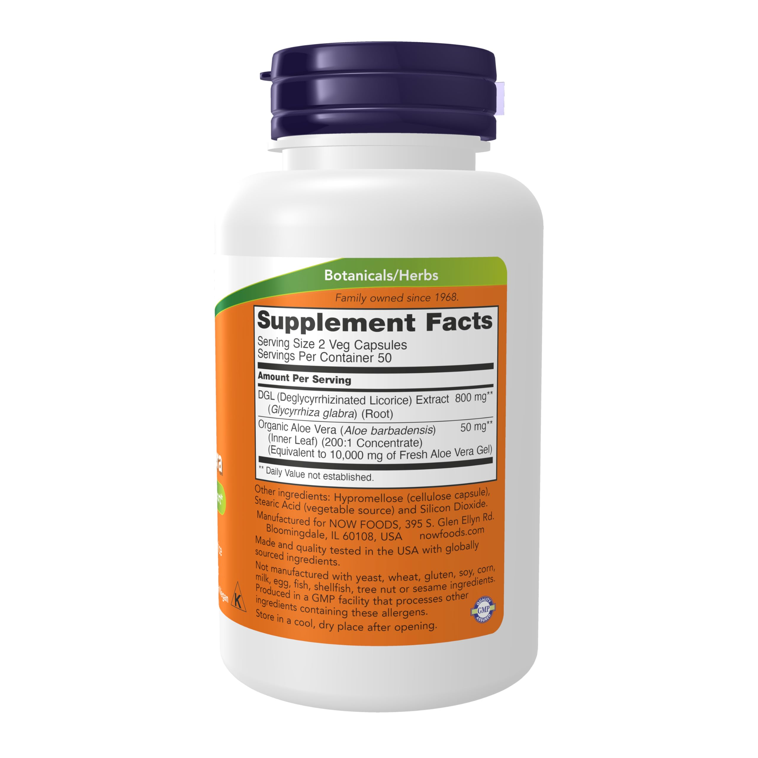 NOW Foods, DGL with Aloe Vera, 400 mg, 100 Veg Capsules