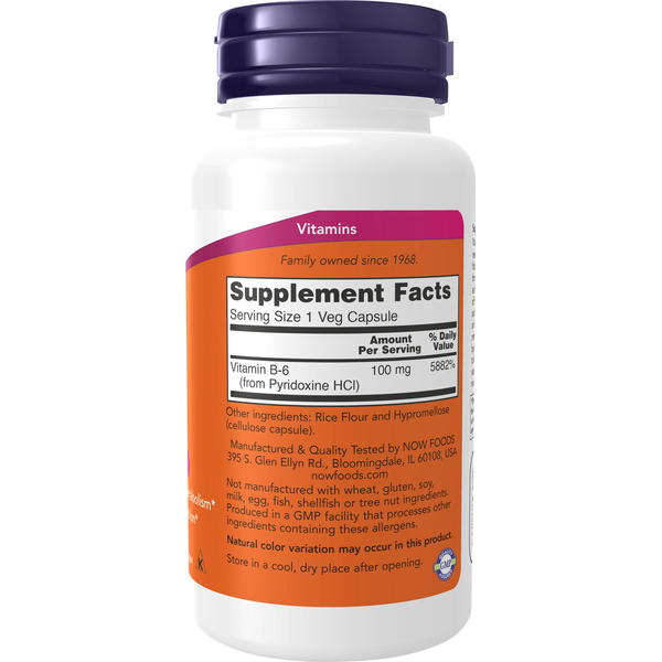 NOW Foods, B-6, 100 mg, 100 Veg Capsules