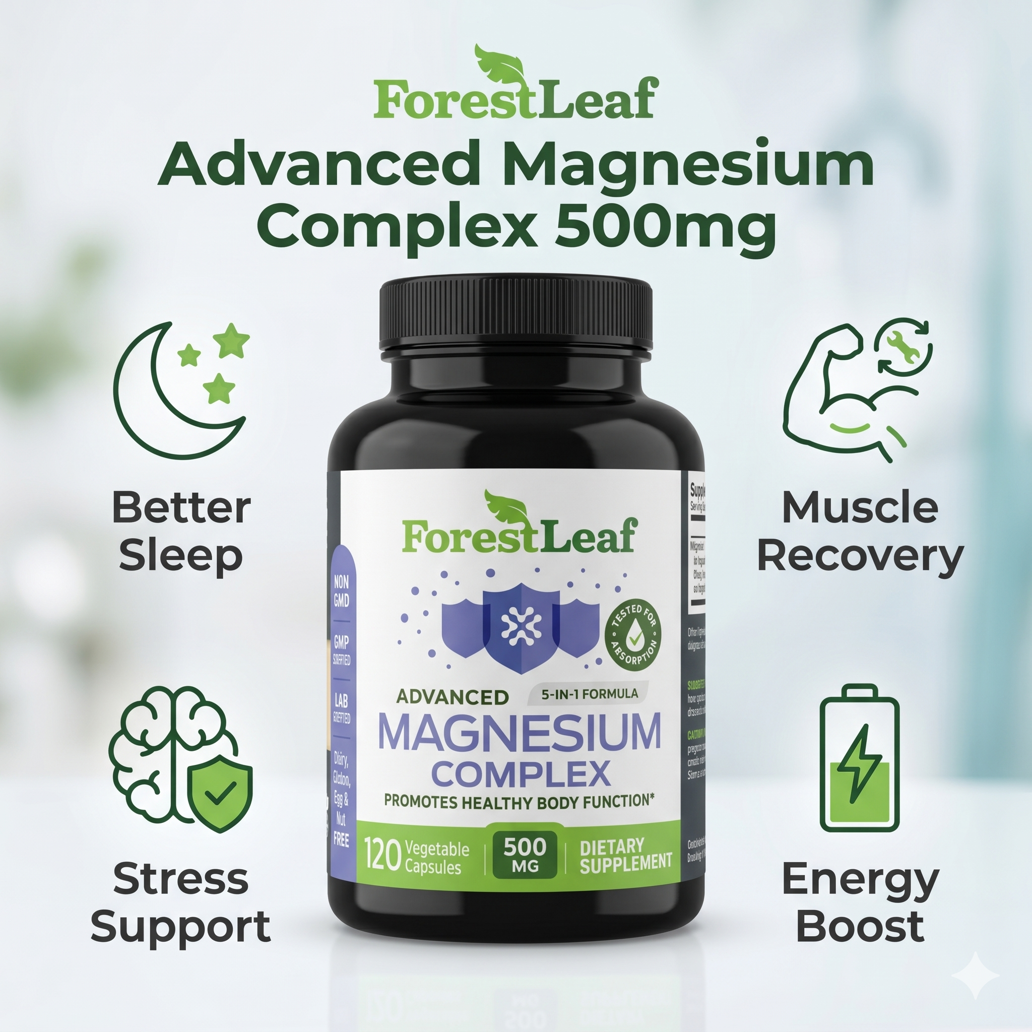 Forest Leaf Magnesium Complex 500mg in Pakistan – 120 Capsules