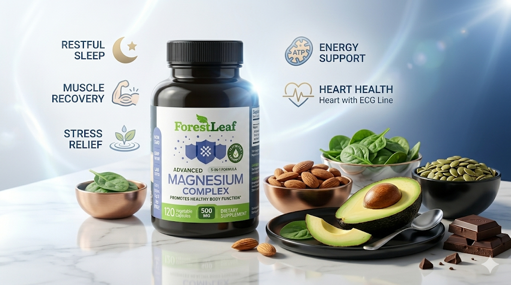 Complete Magnesium Benefits Infographic for Sleep, Energy, Muscle Recovery, Stress Support, and Overall Wellness