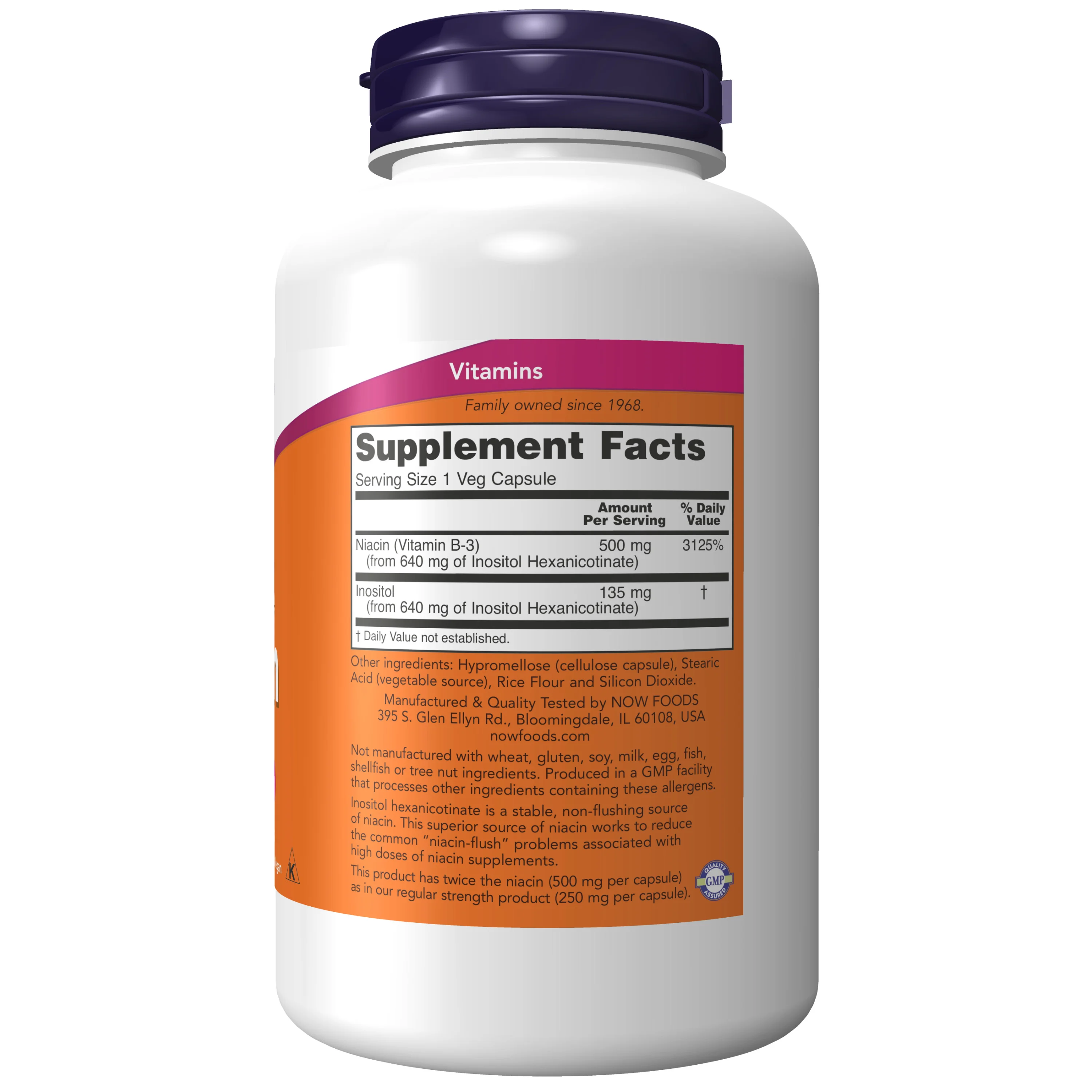 NOW Foods, Flush-Free Niacin, 500 mg, 180 Veg Capsules