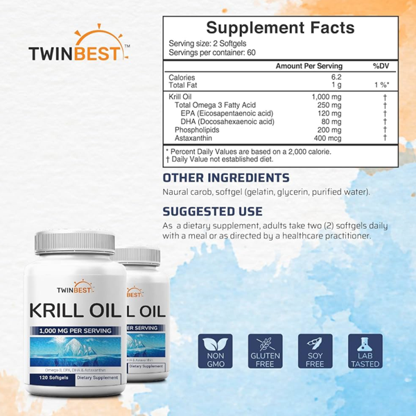 TwinBest Antarctic Krill Oil 1000 MG Softgels