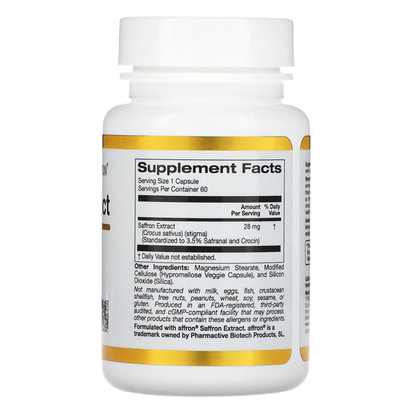 California Gold Nutrition Saffron Extract With Affron 28 Mg Capsules