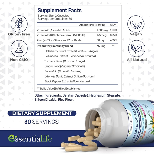 Ssentialife Immune Defense 10-in-1 Immune Support Capsules