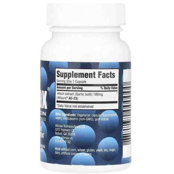 AlliMax – 100% Allicin Powder Capsules| 30 Vegetarian Capsules