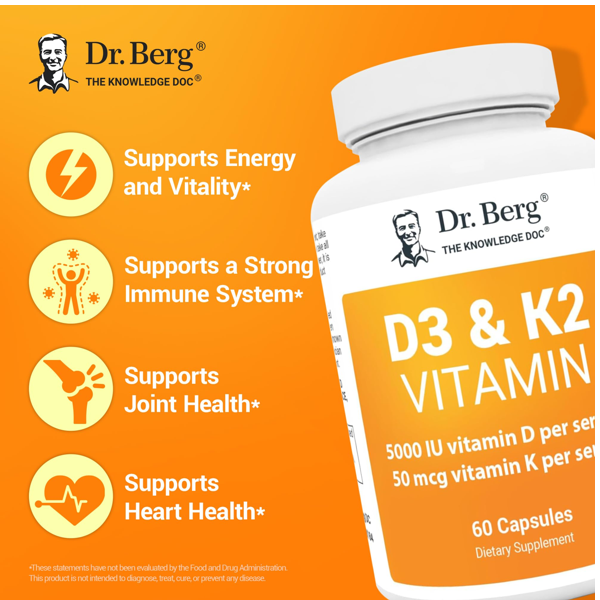Dr. Berg D3 K2 Vitamin 5000 IU capsules