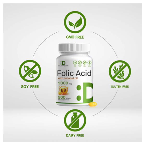 Deal Supplement Folic Acid With Coconut Oil Capsules