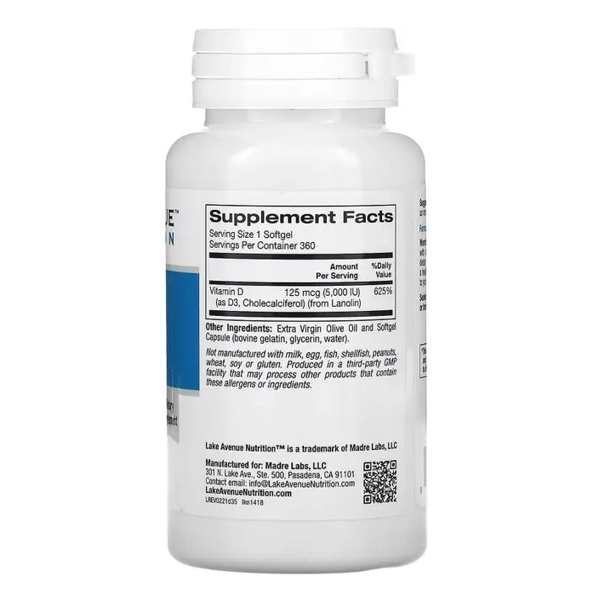 Lake Avenue Nutrition Vitamin D3, 25 mcg (1,000 IU)