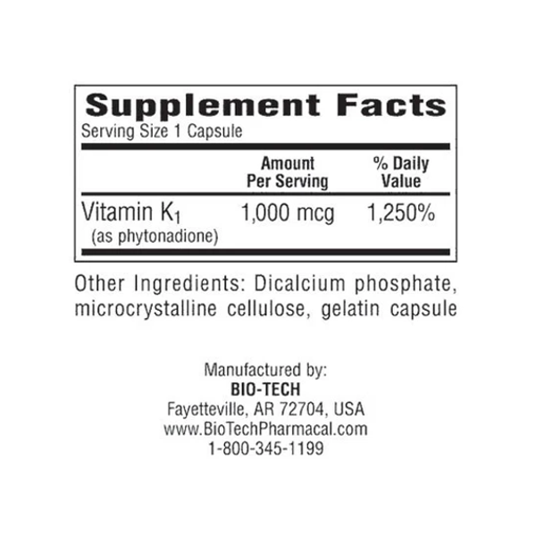 Bio-tech - K1-1000 Vitamin K-1 Capsules