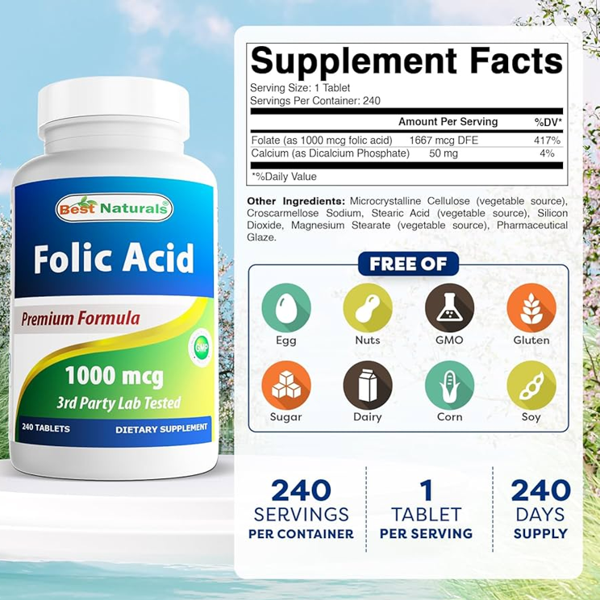 Best Naturals Folic Acid 1000 Mcg Capsules