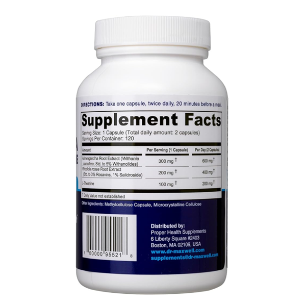 Dr. Maxwell Ashwagandha, Rhodiola, L-Theanine Capsules