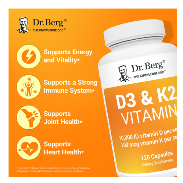 Dr. Berg D3 & K2 Vitamin 10000IU Capsules