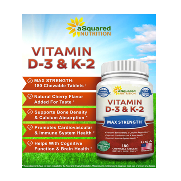 ASquared Nutrition Vitamin D3 With K2 Supplement