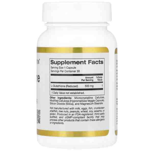 California Gold Nutrition L-Glutathione (Reduced) 500 mg Capsules