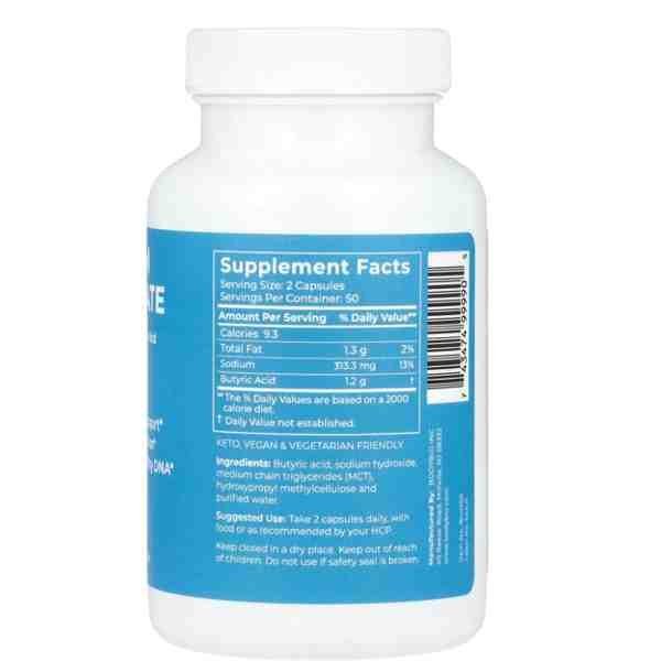 BODYBIO Sodium Butyrate – 100 Capsules