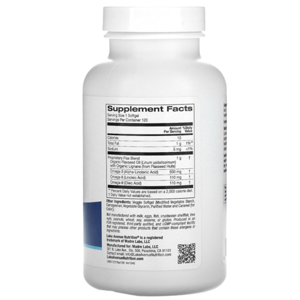 Lake Avenue Nutrition Cold Pressed Flaxseed Oil with Lignans Capsules