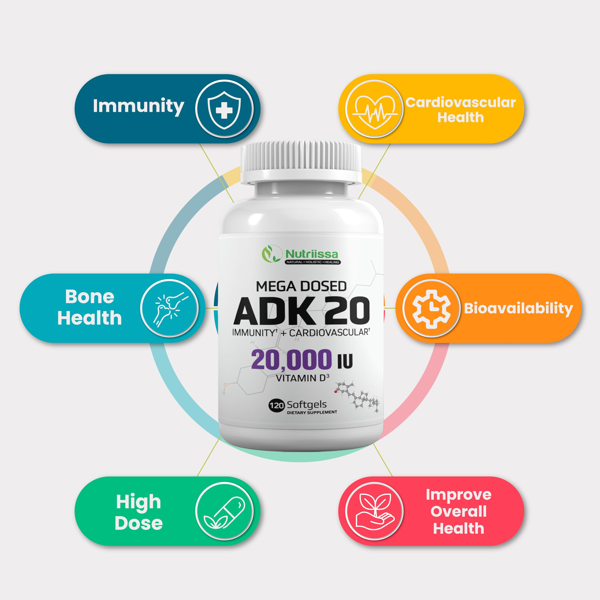 Nutriissa Mega Dosed ADK 20 Vitamin D Capsules