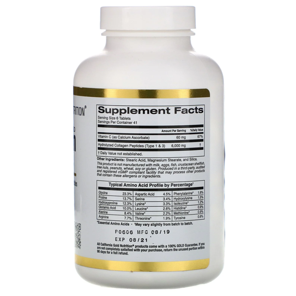 California Gold Nutrition Hydrolyzed Collagen + Vitamin C Capsules