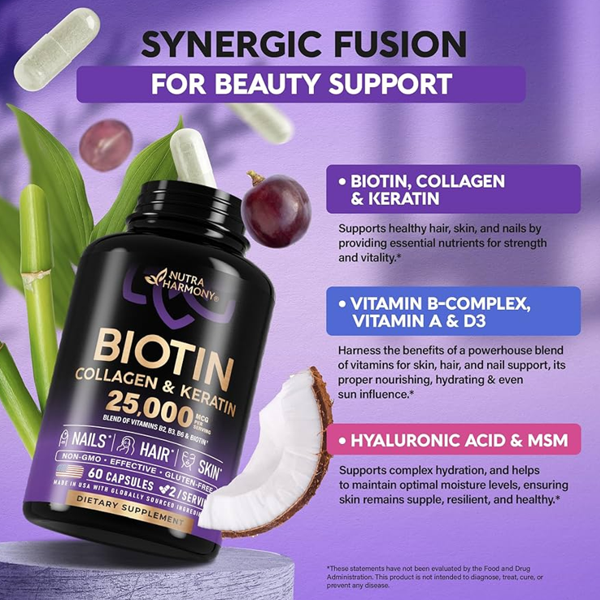 Nutra Harmony Biotin Collagen & Keratin 25000MCG Capsules