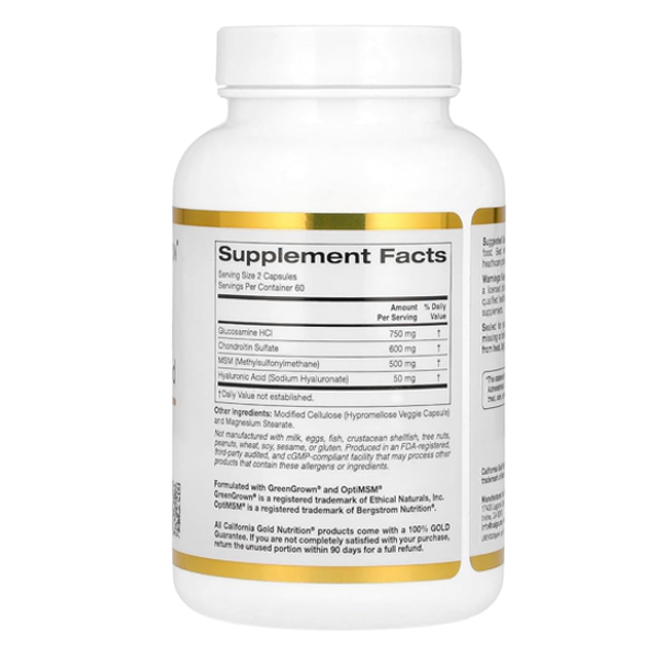 California Gold Nutrition Glucosamine, Chondroitin, MSM Plus Hyaluronic Acid,
