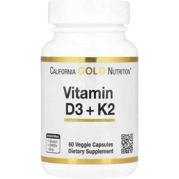 California Gold Nutrition Vitamin D3 + K2 |180 Veggie Capsules