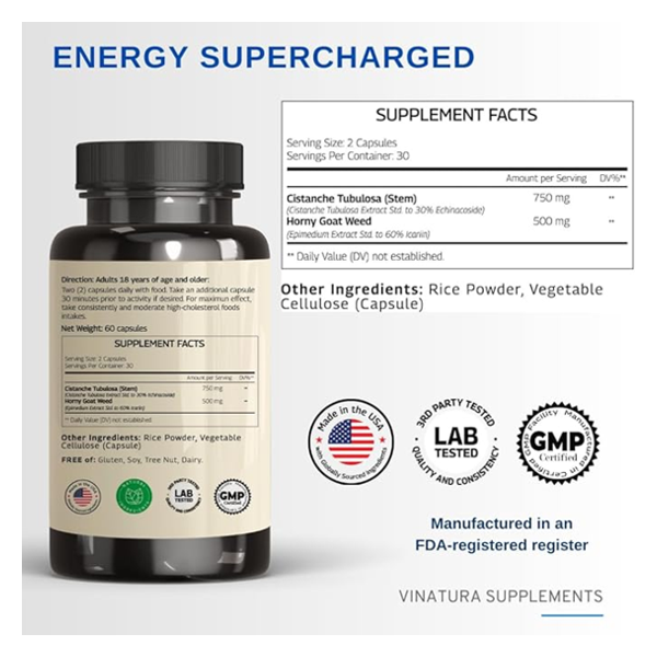 Vinatura Cistanche Tubulosa 1250 Mg Capsules